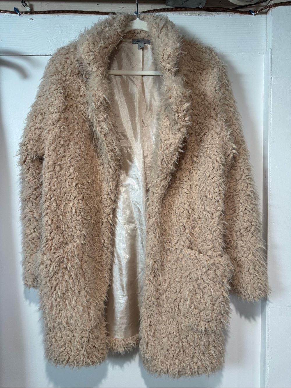 Cozy Teddy Coat in Beige - Women's Plush Open-Front Jacket